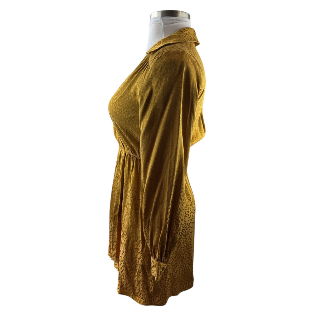 Anthropologie Long Sleeve Mini Dress Bronze Leopard Print Faux Wrap Size Small - Picture 9 of 16